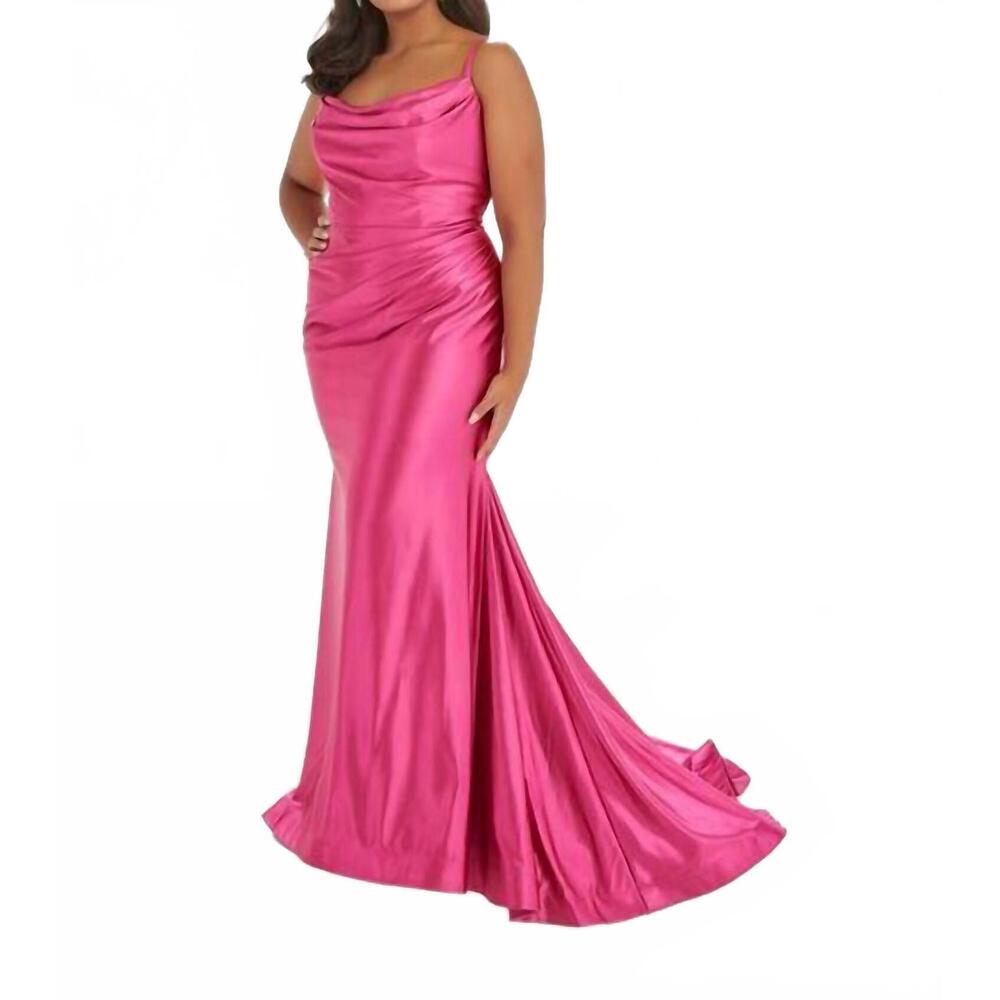 NEW HOUSE OF WU cowl neck ruched gown in magenta